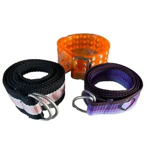 Vintage 80s Canvas Belts And Rubber Belt Metal Buckle 36-41 Inches Sz S Lot Of 3